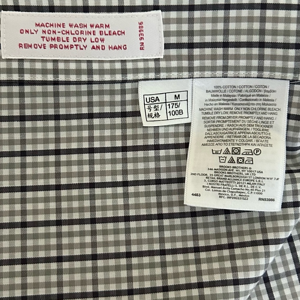 Brooks Brothers 346 Gray‎ Plaid Button Down Shirt Men's Medium Long Sleeve Check - Picture 7 of 8